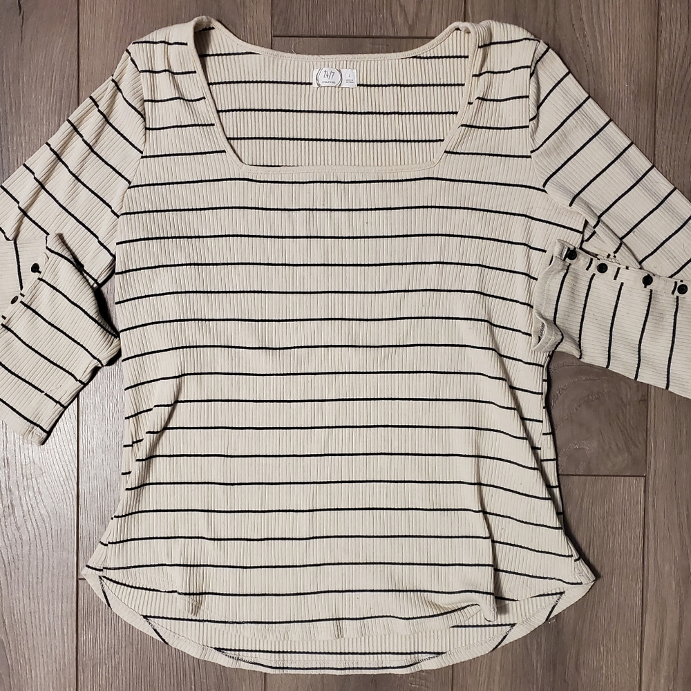 Striped Ribbed Square Neck